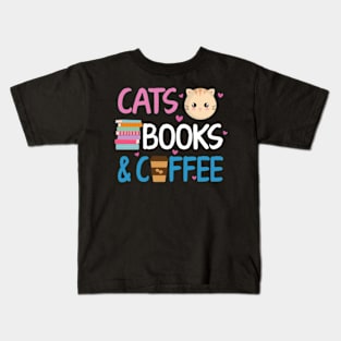 Reading Cats And Coffee Book Nerd Cat Lover Kitten Kids T-Shirt